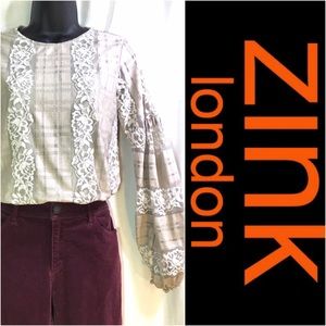 Zink London lined lace long sleeve top, M